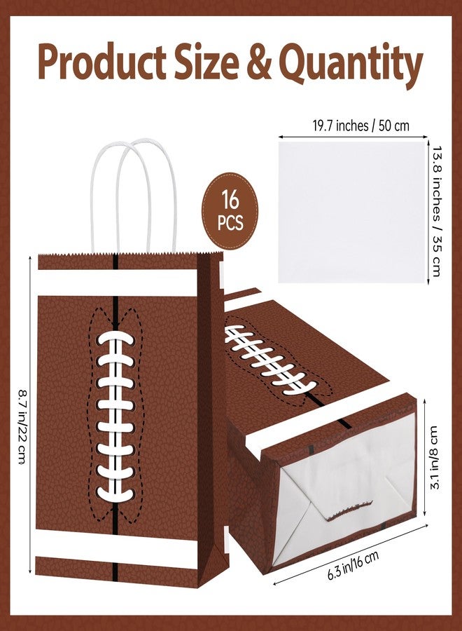 MIMIND 16 Pack Football Party Favor Bags with Handles Paper Treat Goodie Bags with Tissue Paper Reusable Football Theme Gift Bags for Birthday Party Supplies Sports Game Decorations - Image 2